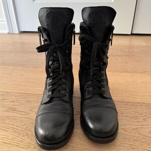 CHANEL Black Classic Combat Boots
